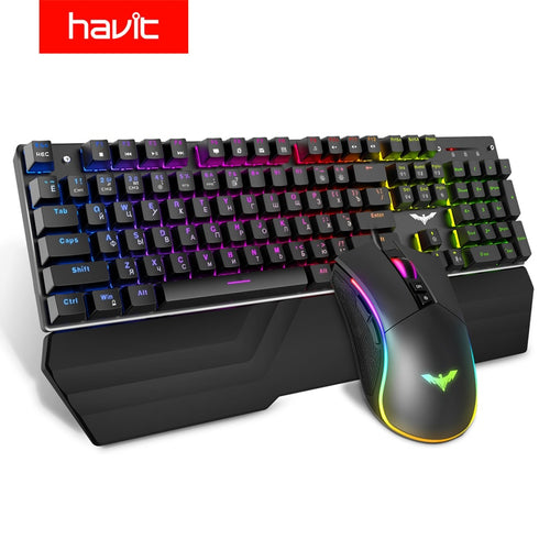 HAVIT Mechanical Keyboard Mouse Set 104 Keys Blue Switch Gaming Mouse RGB Light Wired USB For Russian US UK GER/DE Version