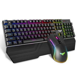HAVIT Mechanical Keyboard Mouse Set 104 Keys Blue Switch Gaming Mouse RGB Light Wired USB For Russian US UK GER/DE Version