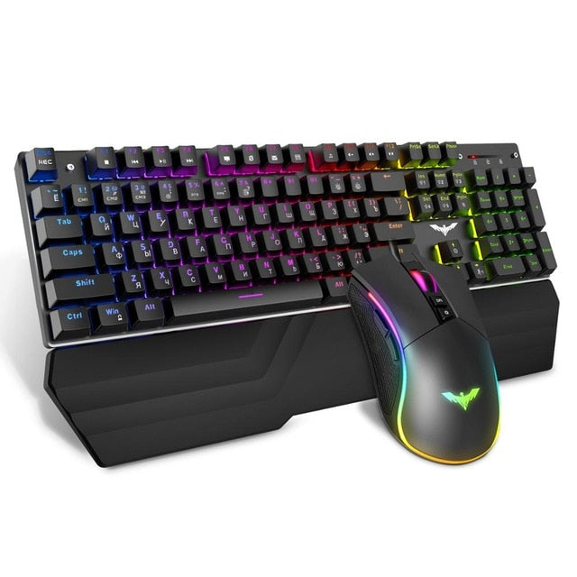 HAVIT Mechanical Keyboard Mouse Set 104 Keys Blue Switch Gaming Mouse RGB Light Wired USB For Russian US UK GER/DE Version