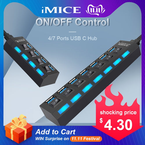USB HUB 3.0 USB C HUB Mutil USB Splitter  Type C USB-C HUB for PC Macbook Type-C USB-HUB Adapter Multiple Hab with Power Adapter